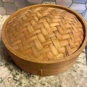 Vintage Chinese kitchen Dumpling Rice Bamboo Steamer.